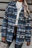 Tribal Print Pocket Buttoned Sherpa Jacket