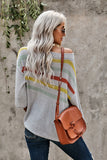 Top in maglia bianca con stampa a righe multicolori