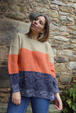 Maglione pullover con trama a rete color block da donna