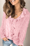 Bubble Sleeve Polka Dot Ruffle Blouse