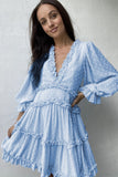 Blue puff sleeve tiered dress