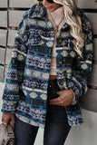 Tribal Print Pocket Buttoned Sherpa Jacket