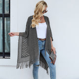 Cardigan da donna in maglia waffle con maniche a kimono aperte sul davanti