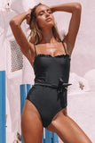 Frill Neck Waist Sash Spaghetti Straps One-piece Swimwear