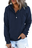 Women's Snap Button Pullover Hoodie with Pocket Solid Color Drawstring Sweatshirts