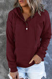 Women's Snap Button Pullover Hoodie with Pocket Solid Color Drawstring Sweatshirts