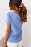 Plain Wide V Neck Pocketed T-shirt with Buttons