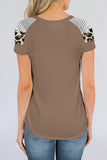 Striped Leopard Print Short Sleeve Women T-shirt