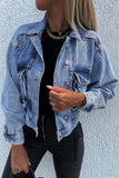 Turn Down Collar Pocket Buttoned Denim Jacket