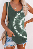 Scoop Neck Button Front Blue And White Tie Dye Tank Top