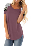 Striped Leopard Print Short Sleeve Women T-shirt