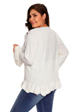 Women's Ruffle Hem V Neck Plus Size Cardigan with Pearl Button