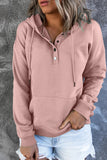 Women's Snap Button Pullover Hoodie with Pocket Solid Color Drawstring Sweatshirts