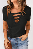 Strappy Hollow-out Rib Knit Short Sleeve Top