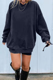 Top a maniche lunghe con motivo a maniche lunghe oversize in felpa con spalle scoperte blu scuro