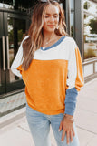 Top pullover in pile con maniche Dolman a blocchi di colore