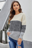 Maglione pullover con trama a rete color block da donna