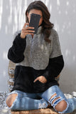 Charcoal White Zip Neck Oversize Fluffy Fleece Pullover