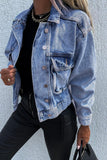 Turn Down Collar Pocket Buttoned Denim Jacket