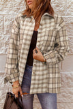 Khaki Plaid Print Pockets Button-up Shirt Jacket