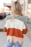 Maglione con orlo grezzo consumato con scollo a V colorblock da donna