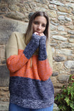 Maglione pullover con trama a rete color block da donna