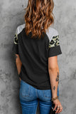 Striped Leopard Print Short Sleeve Women T-shirt