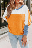 Top pullover in pile con maniche Dolman a blocchi di colore