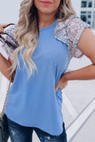 Blue Tiered Ruffle Lace Sleeve Knit Top