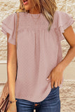 Frilled Collar Small Dot Tiered Short Sleeve Top