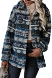 Tribal Print Pocket Buttoned Sherpa Jacket